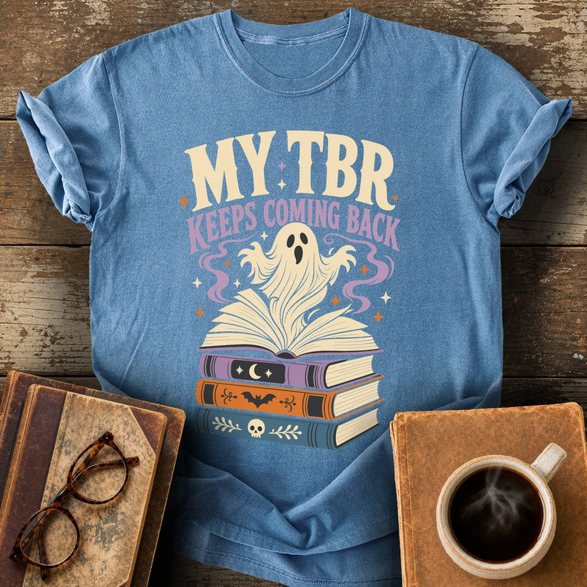 My TBR Keeps Coming Back Tee - blue jean shirt mockup