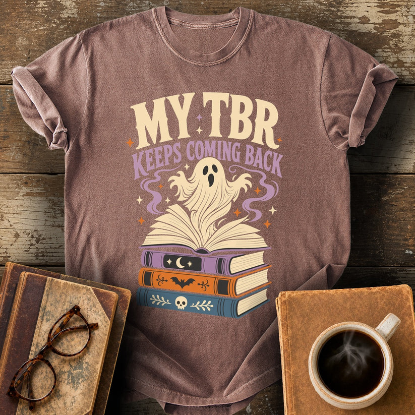 My TBR Keeps Coming Back Tee - espresso shirt mockup