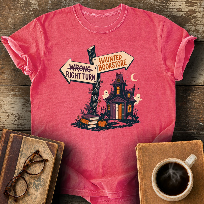 Right Turn: Haunted Bookstore Tee - watermelon shirt mockup