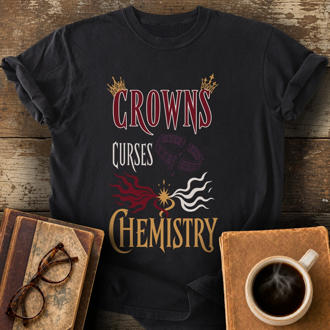 Crowns, Curses & Chemistry Tee - black shirt mockup