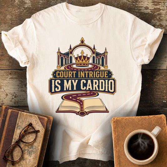 Court Intrigue Is My Cardio Tee - ivory shirt mockup