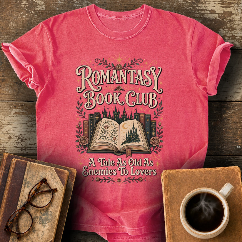 Romantasy Book Club Enemies To Lovers T-Shirt - watermelon shirt mockup