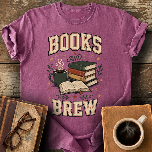 Books And Brew T-Shirt - berry shirt mockup