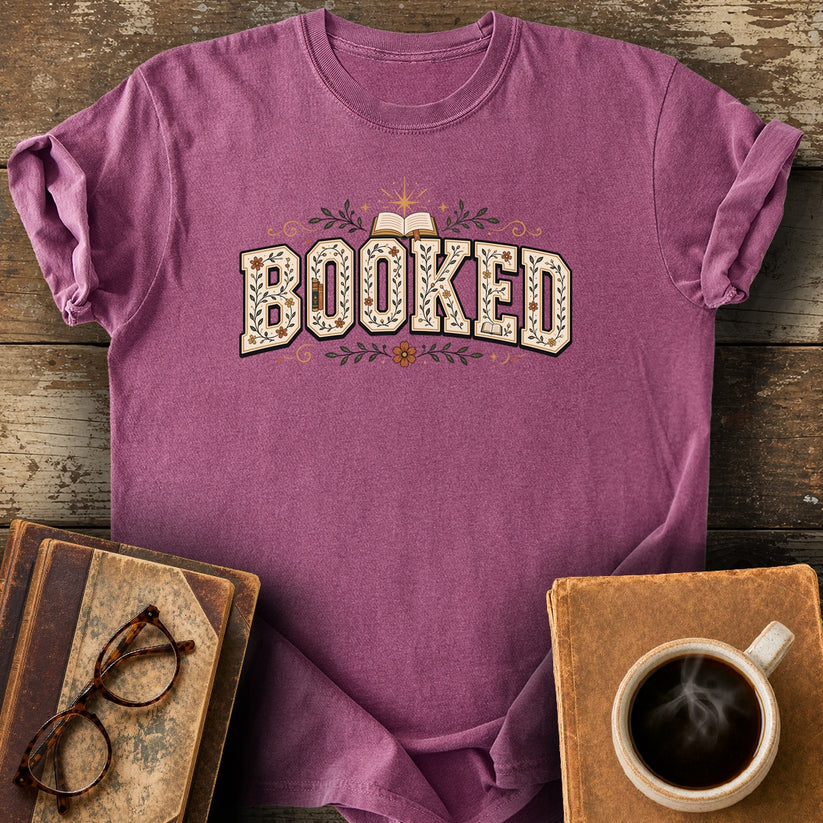 Booked T-Shirt - berry shirt mockup