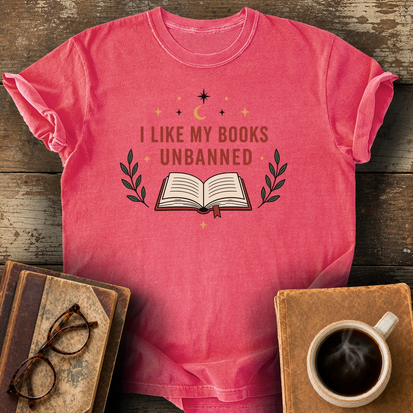 I Like My Books Unbanned T-Shirt - watermelon shirt mockup