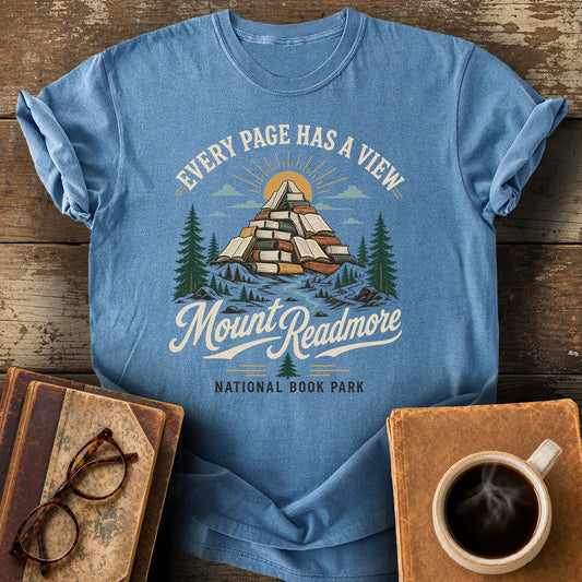 Every Page Has A View T-Shirt - blue jean shirt mockup