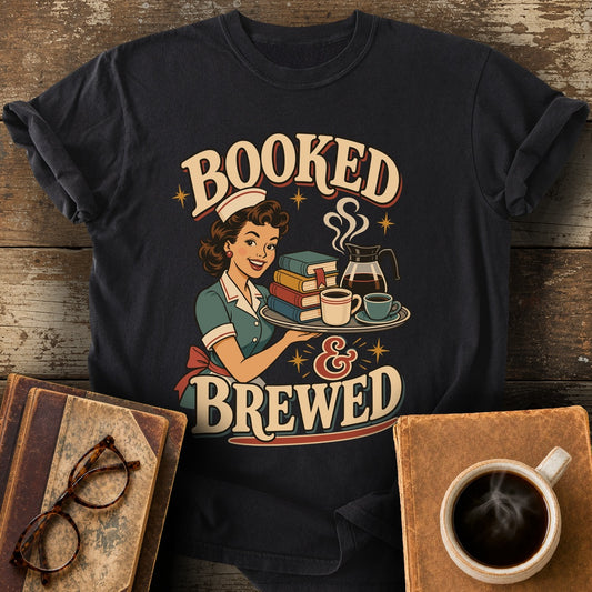 Booked and Brewed Tee - black shirt mockup