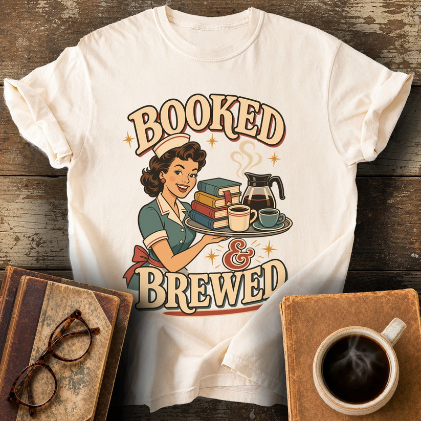 Booked and Brewed Tee - ivory shirt mockup