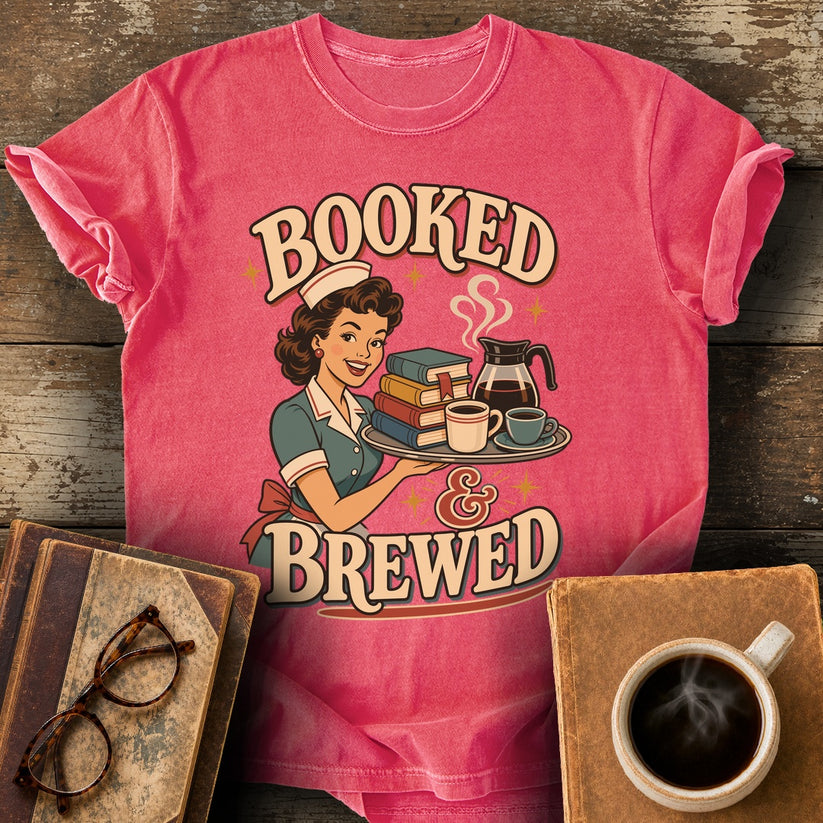 Booked and Brewed Tee - watermelon shirt mockup