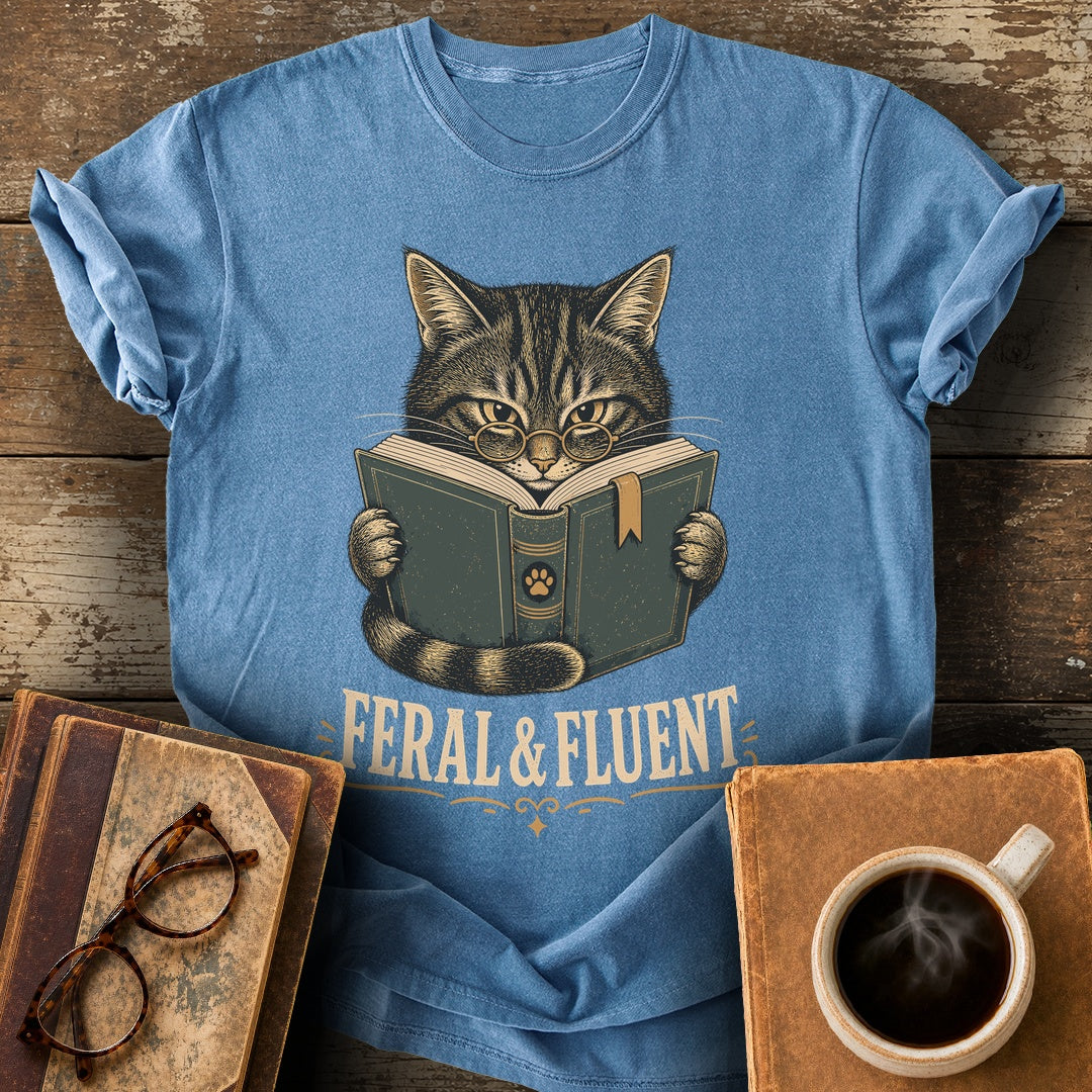 Feral and Fluent Tee - blue jean shirt mockup