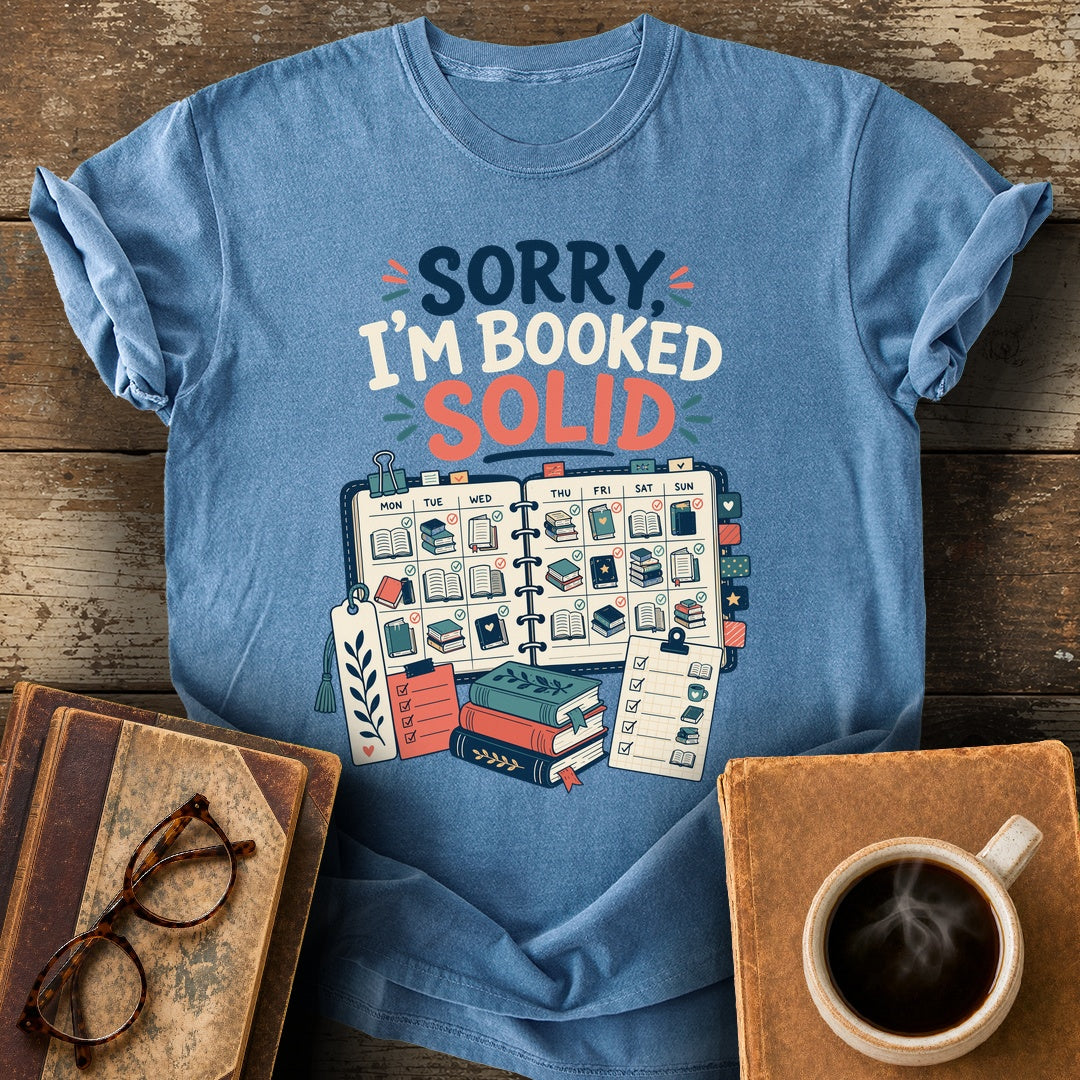Sorry I'm Booked Tee - blue jean shirt mockup