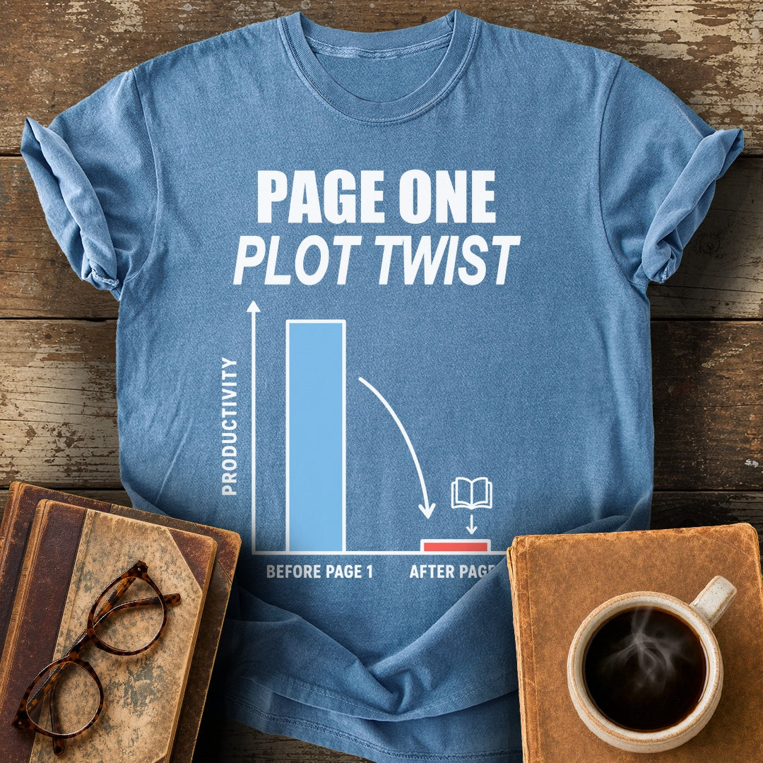 Page One Plot Twist Tee - blue jean shirt mockup