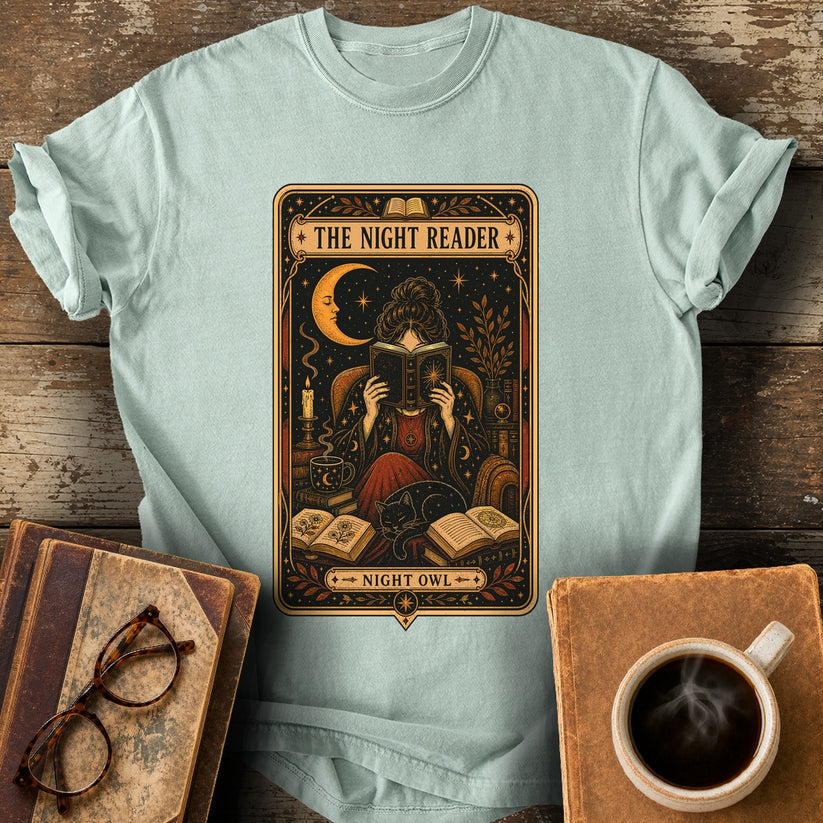 The Night Reader Night Owl Tee - bay shirt mockup