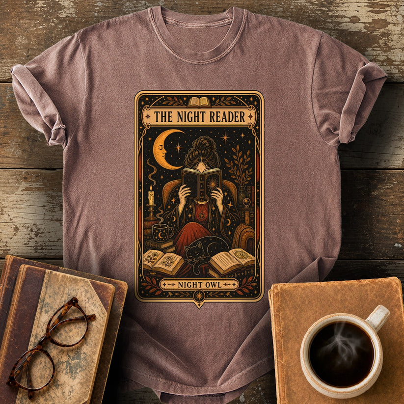The Night Reader Night Owl Tee - espresso shirt mockup