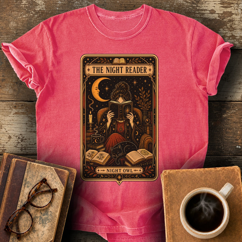 The Night Reader Night Owl Tee - watermelon shirt mockup