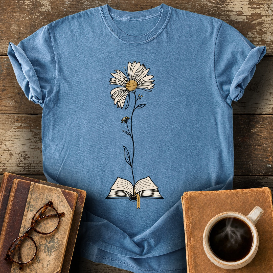 Book Bloom Tee - blue jean shirt mockup
