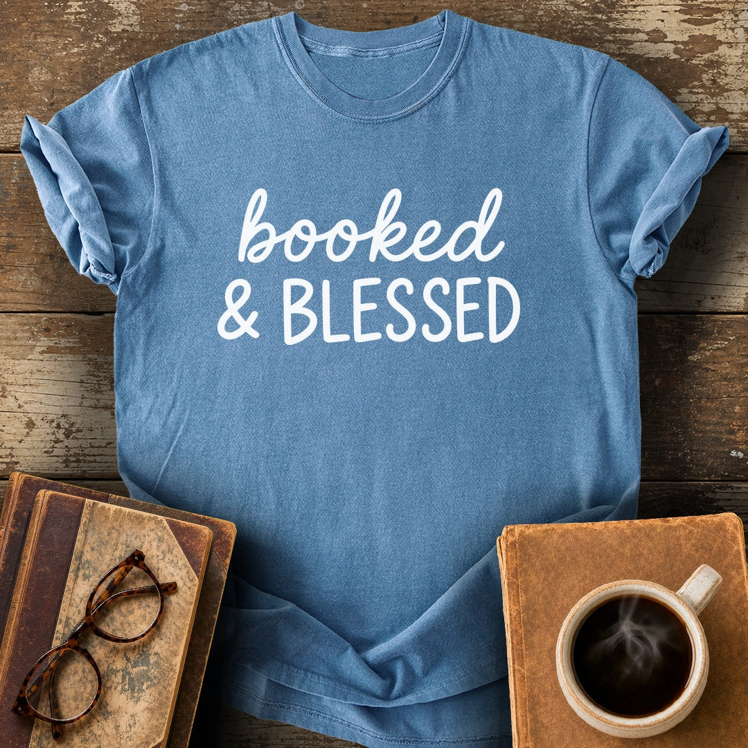 Booked and Blessed Tee - blue jean shirt mockup