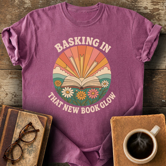 Basking in That New Book Glow Tee - berry shirt mockup