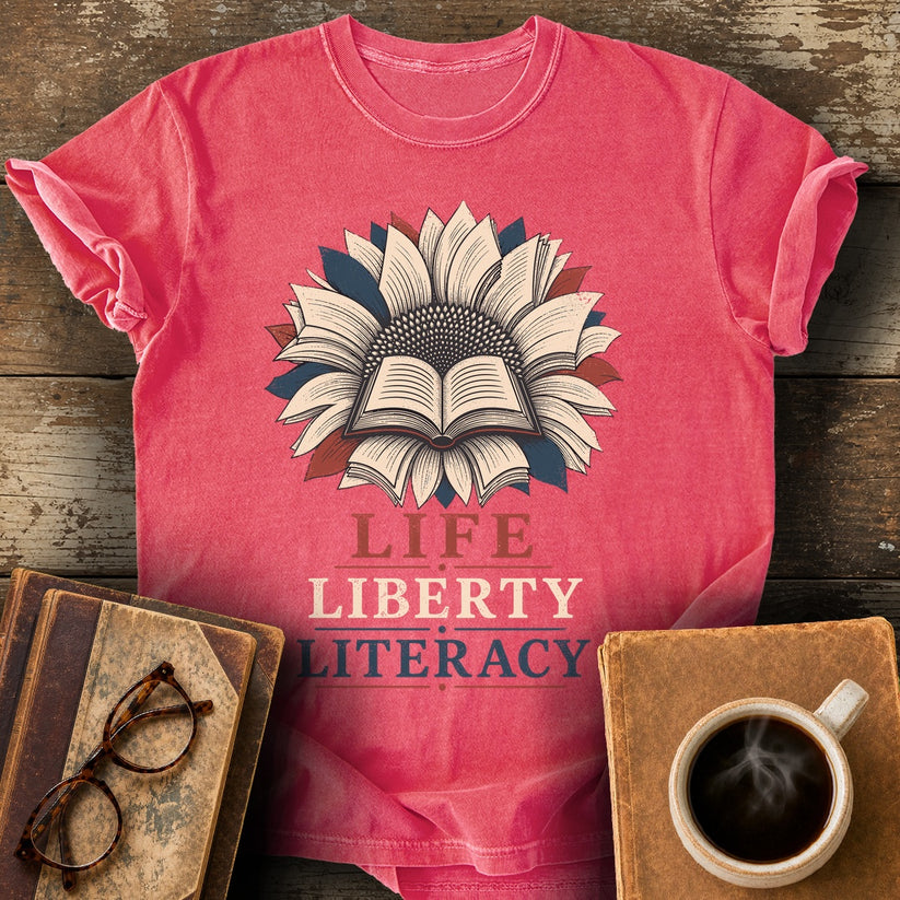 Life Liberty Literacy Tee - watermelon shirt mockup