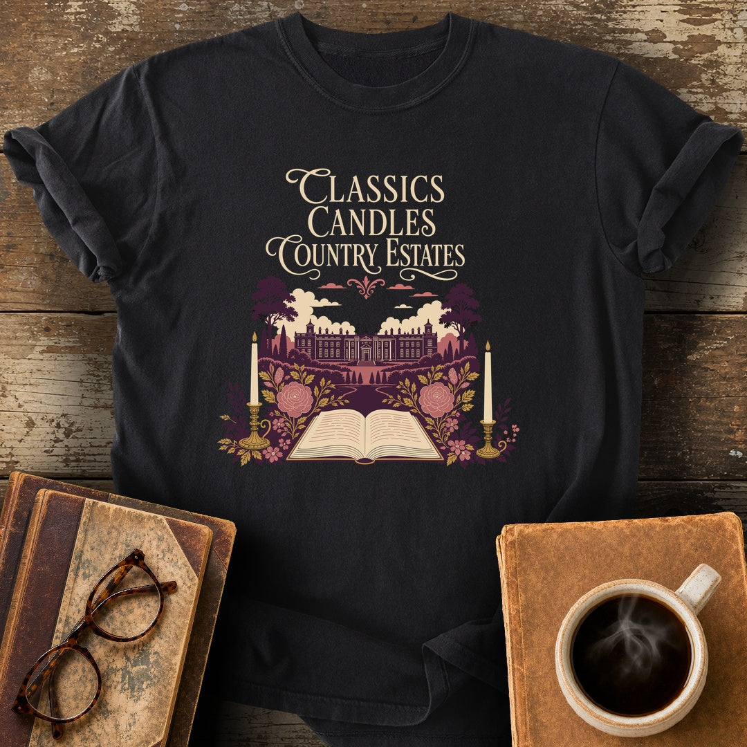 Classics, Candles & Country Estates Tee - black shirt mockup