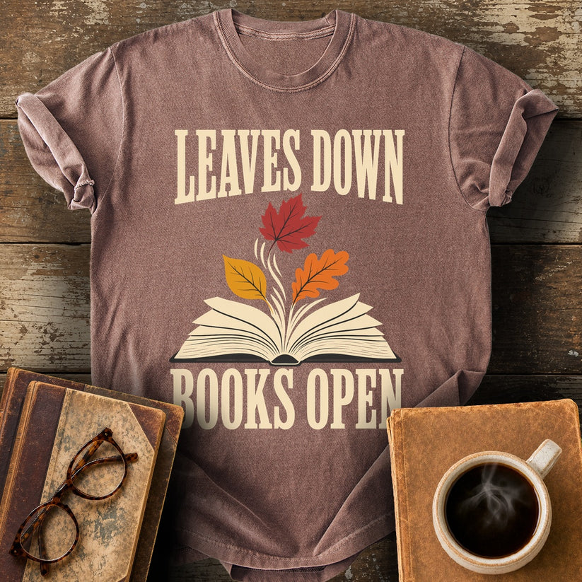 Leaves Down, Books Open Tee - espresso shirt mockup