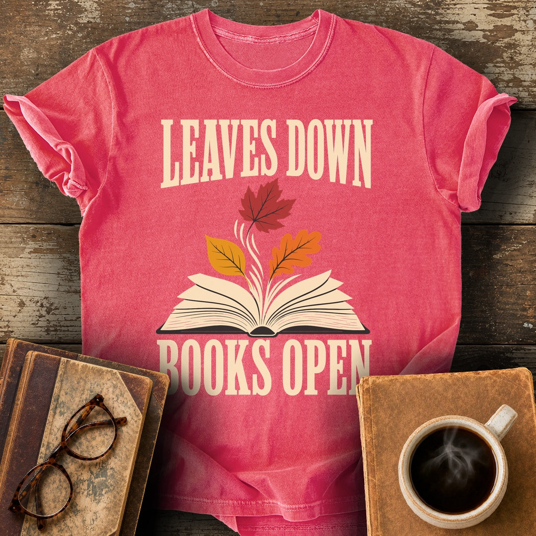 Leaves Down, Books Open Tee - watermelon shirt mockup