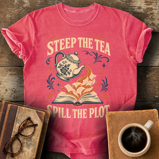 Steep the Tea, Spill the Plot Tee - watermelon shirt mockup