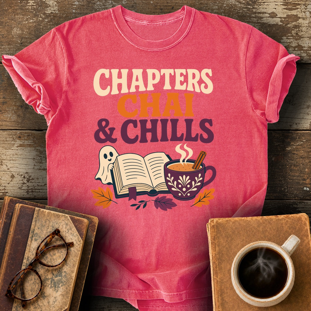 Chapters, Chai & Chills Tee - watermelon shirt mockup