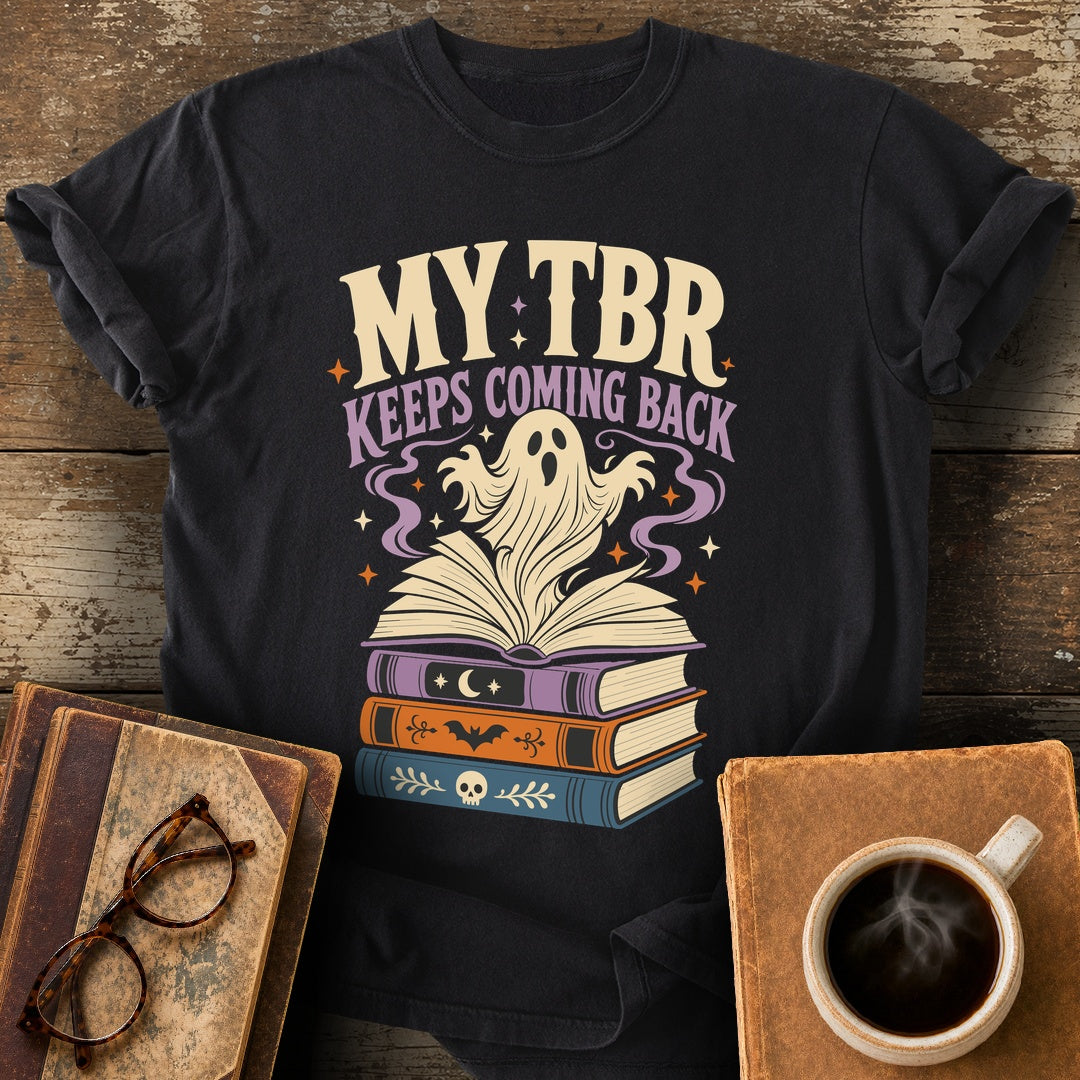 My TBR Keeps Coming Back Tee - black shirt mockup