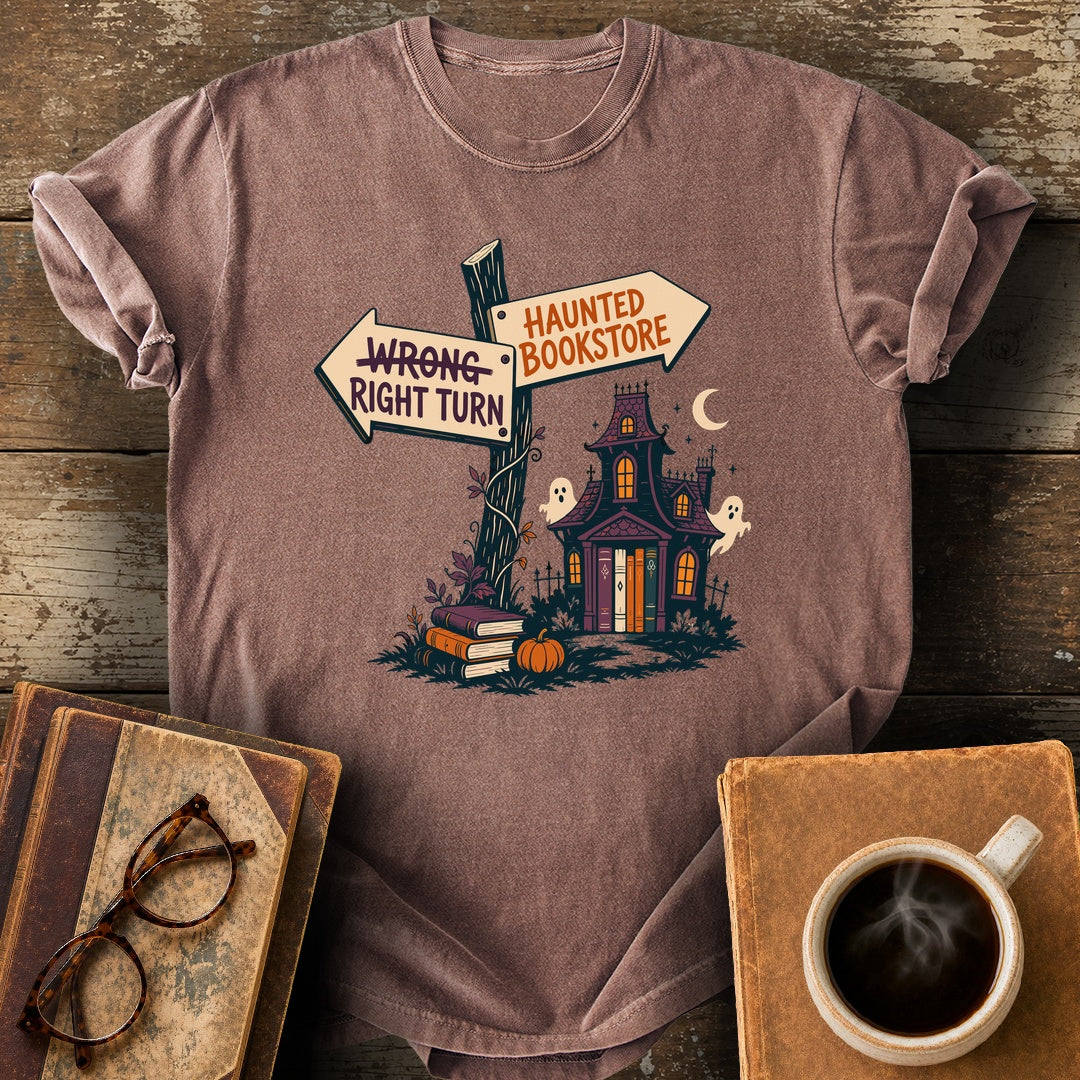 Right Turn: Haunted Bookstore Tee - espresso shirt mockup