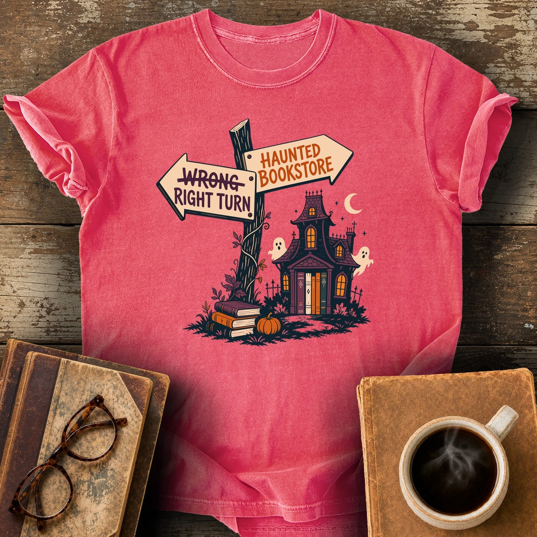 Right Turn: Haunted Bookstore Tee - watermelon shirt mockup