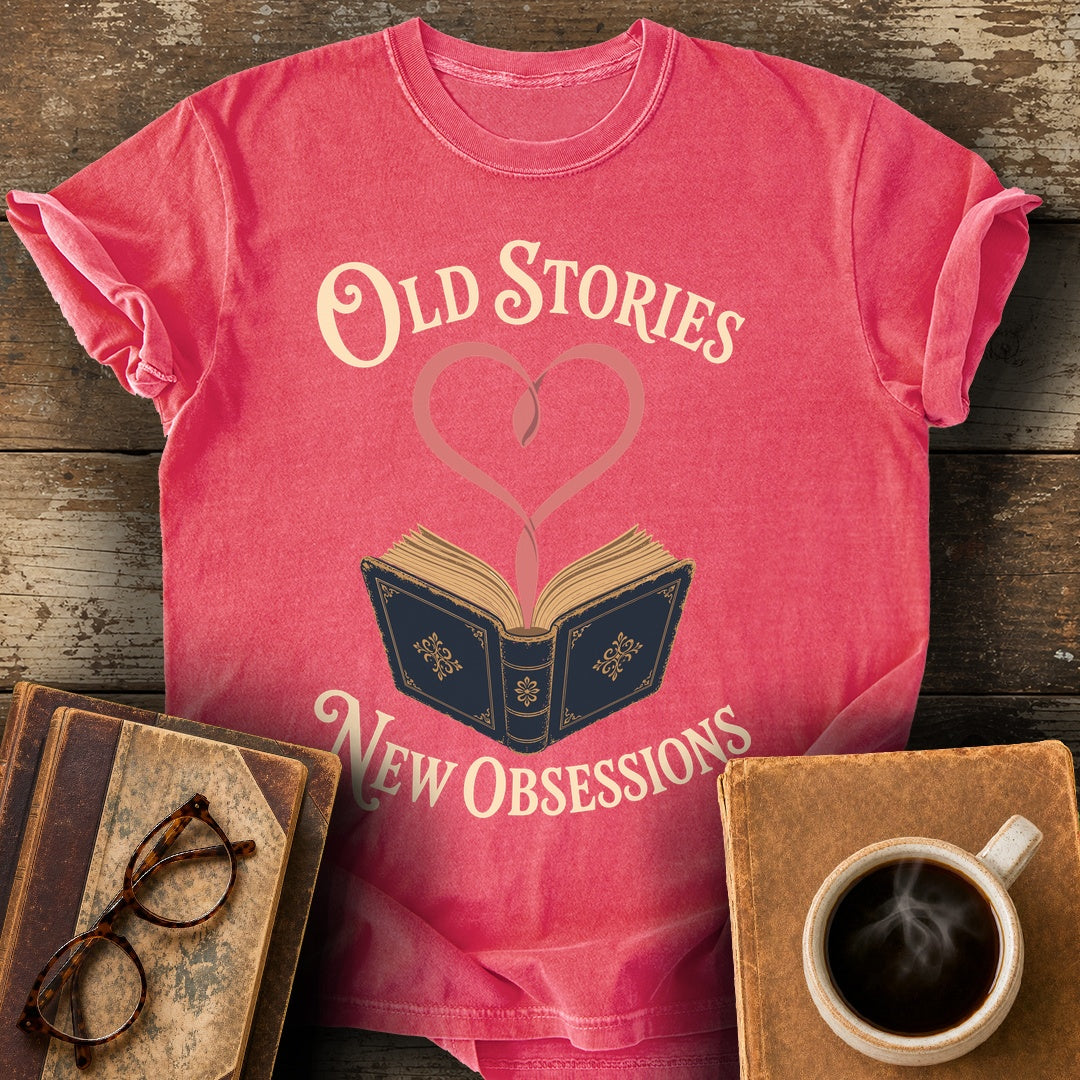 Old Stories, New Obsessions Tee - watermelon shirt mockup