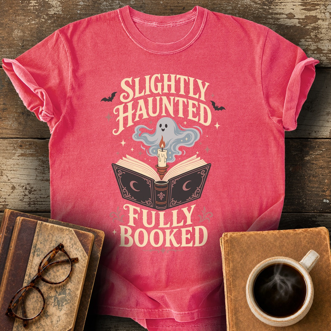 Slightly Haunted, Fully Booked Tee - watermelon shirt mockup