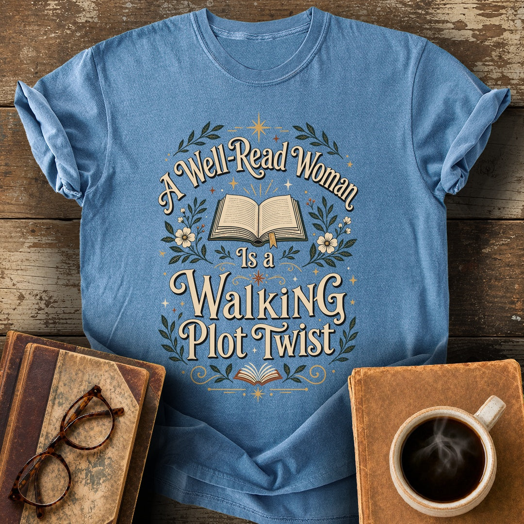 A Well-Read Woman Is a Walking Plot Twist T-Shirt - blue jean shirt mockup