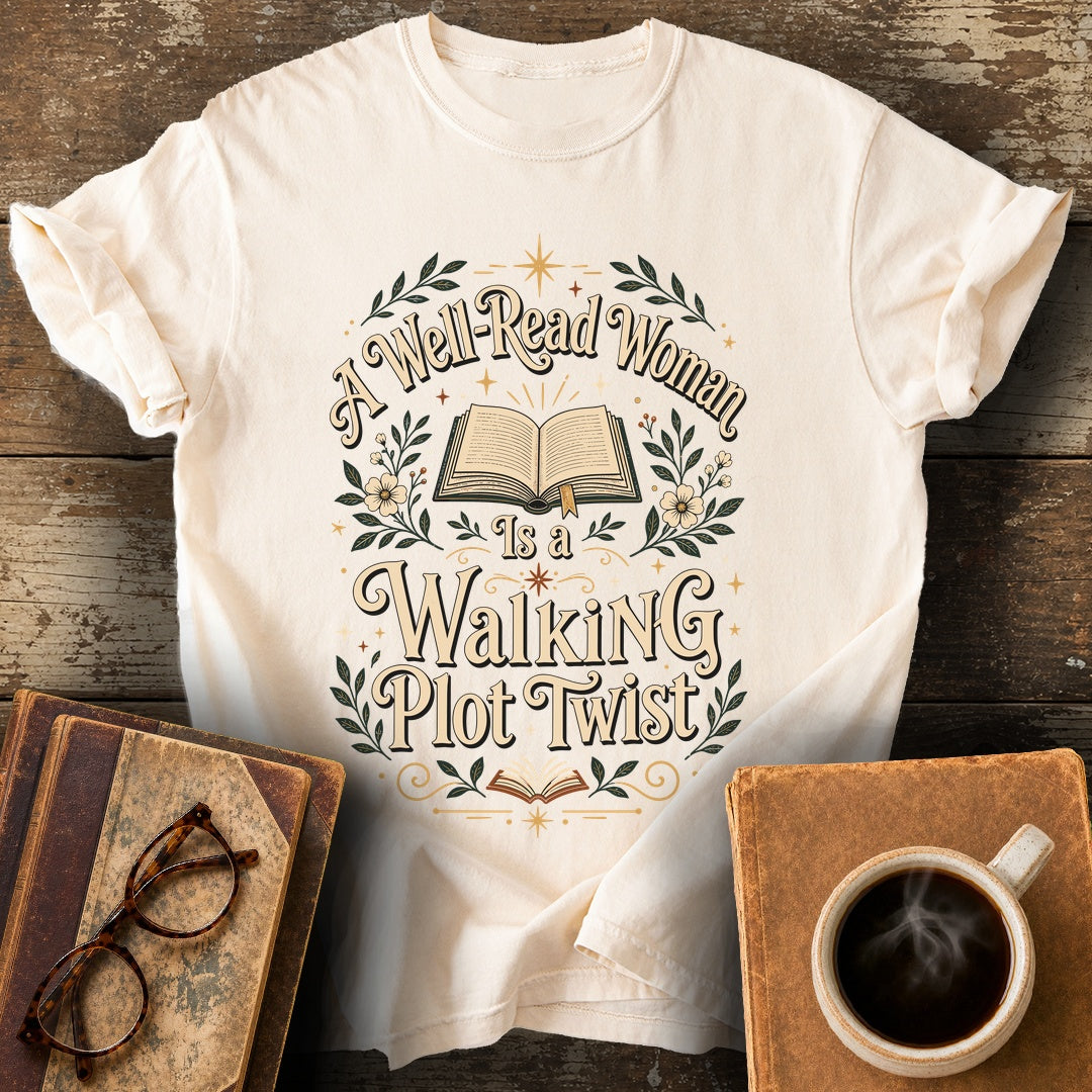 A Well-Read Woman Is a Walking Plot Twist T-Shirt - ivory shirt mockup