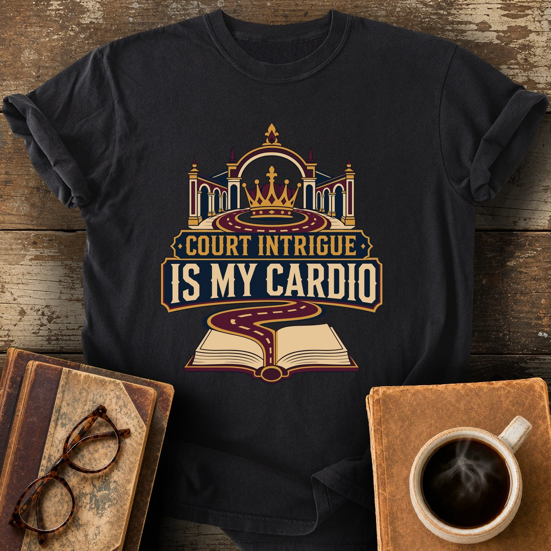 Court Intrigue Is My Cardio Tee - black shirt mockup