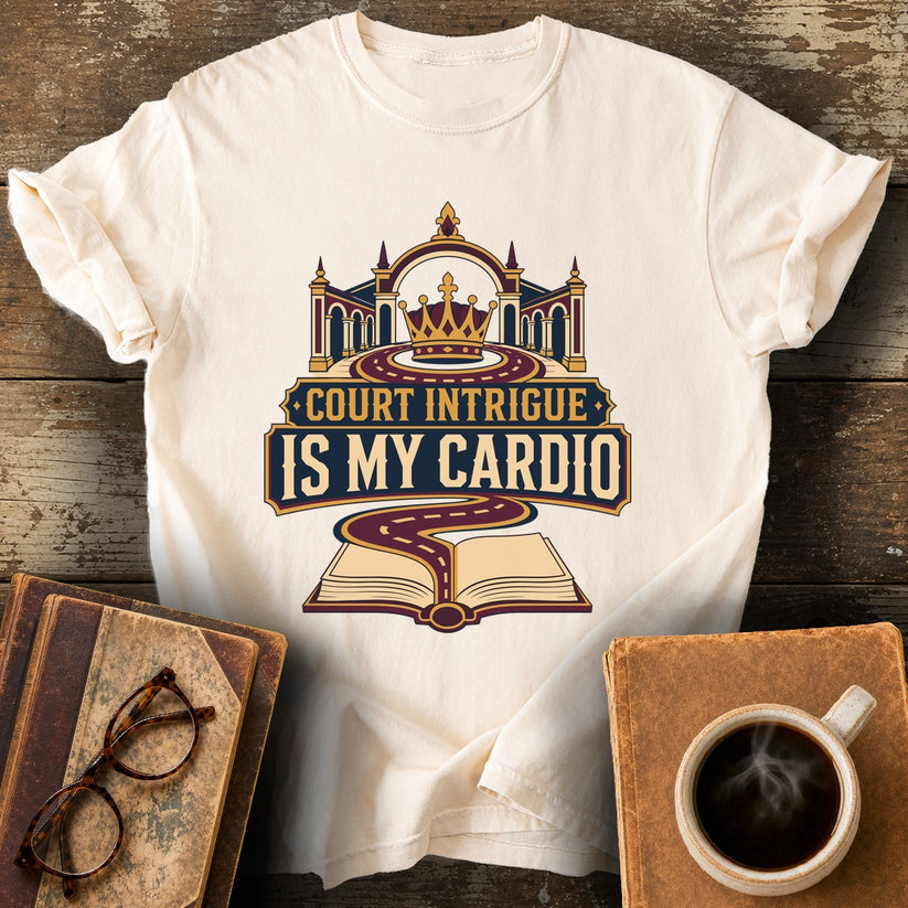 Court Intrigue Is My Cardio Tee - ivory shirt mockup