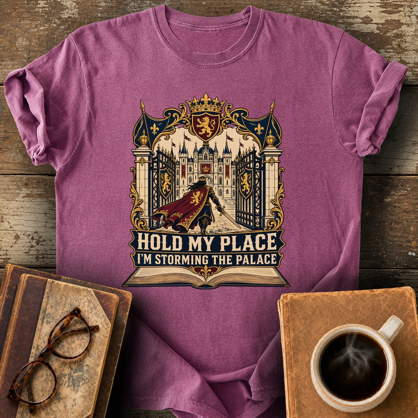 Hold My Place, I'm Storming the Palace Tee - berry shirt mockup