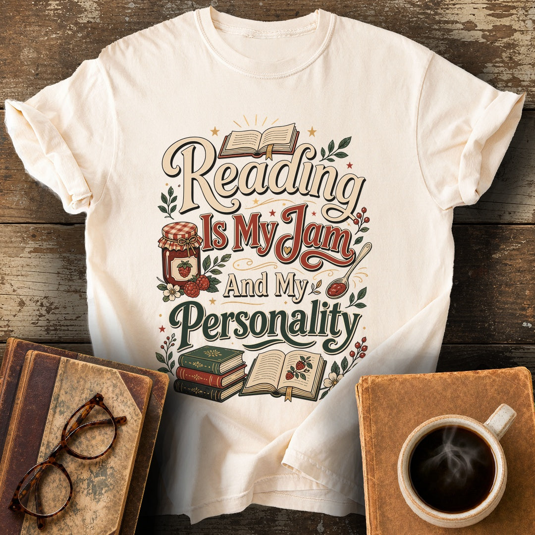 Reading Is My Jam And My Personality T-Shirt - ivory shirt mockup