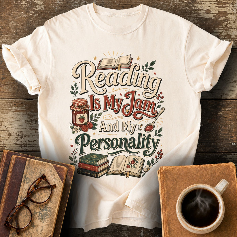 Reading Is My Jam And My Personality T-Shirt - ivory shirt mockup