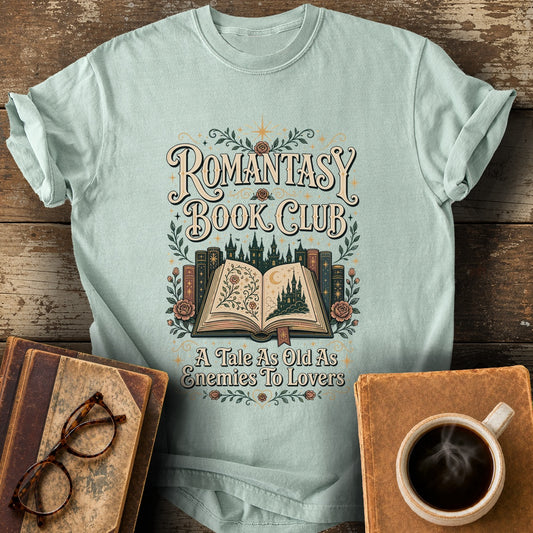 Romantasy Book Club Enemies To Lovers T-Shirt - bay shirt mockup
