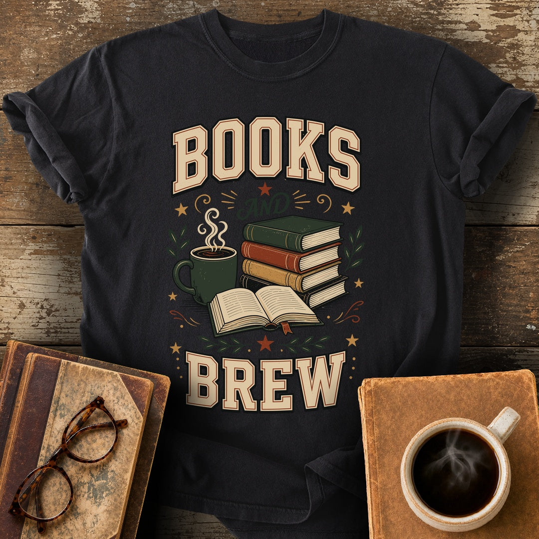 Books And Brew T-Shirt - black shirt mockup