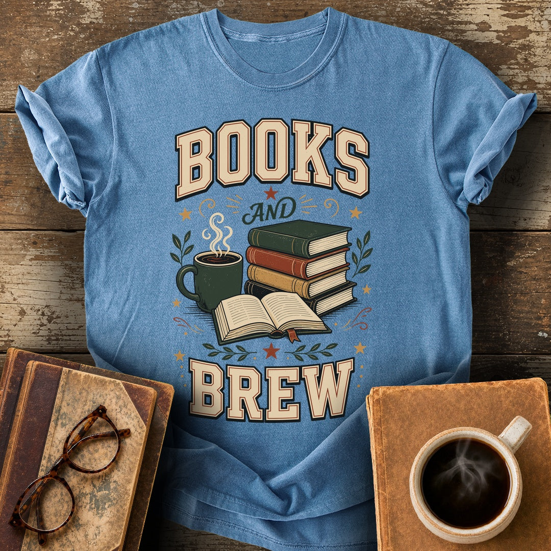 Books And Brew T-Shirt - blue jean shirt mockup