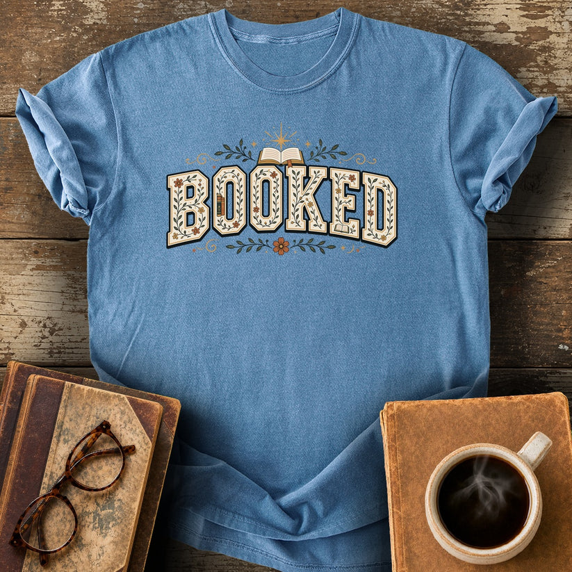 Booked T-Shirt - blue jean shirt mockup