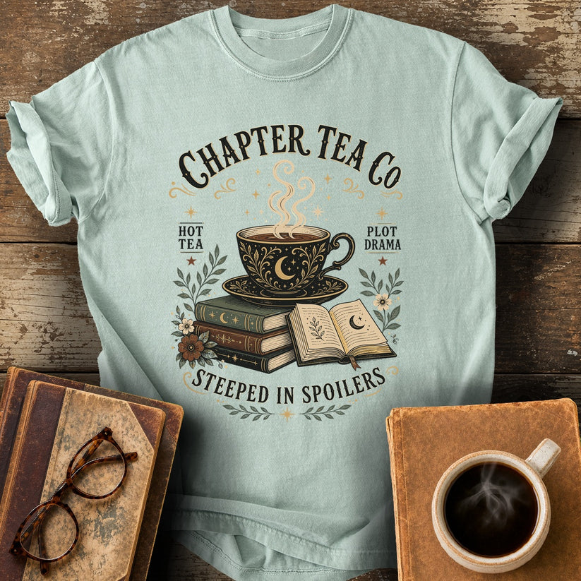 Chapter Tea Co Steeped In Spoilers T-Shirt - bay shirt mockup