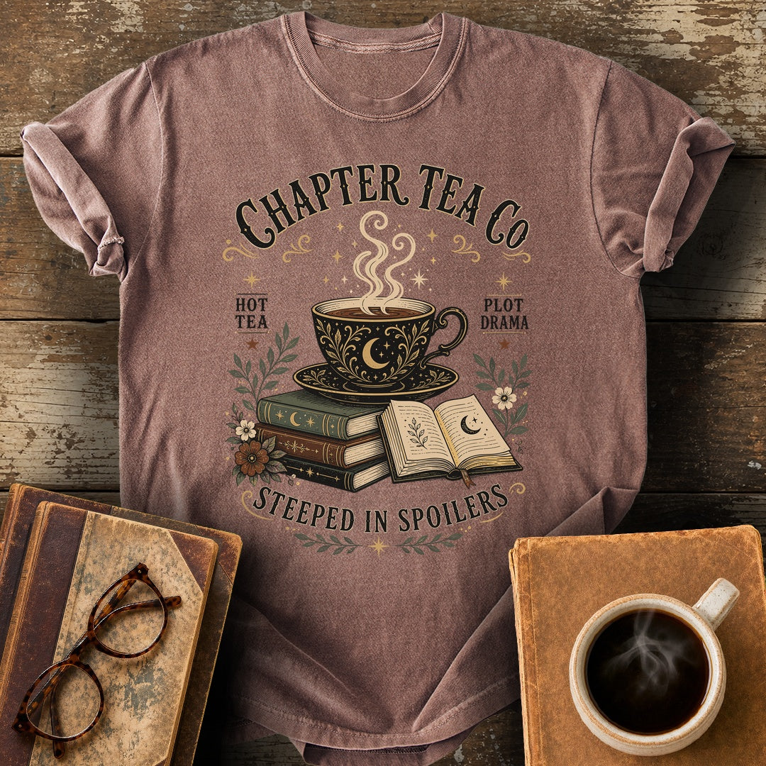 Chapter Tea Co Steeped In Spoilers T-Shirt - espresso shirt mockup