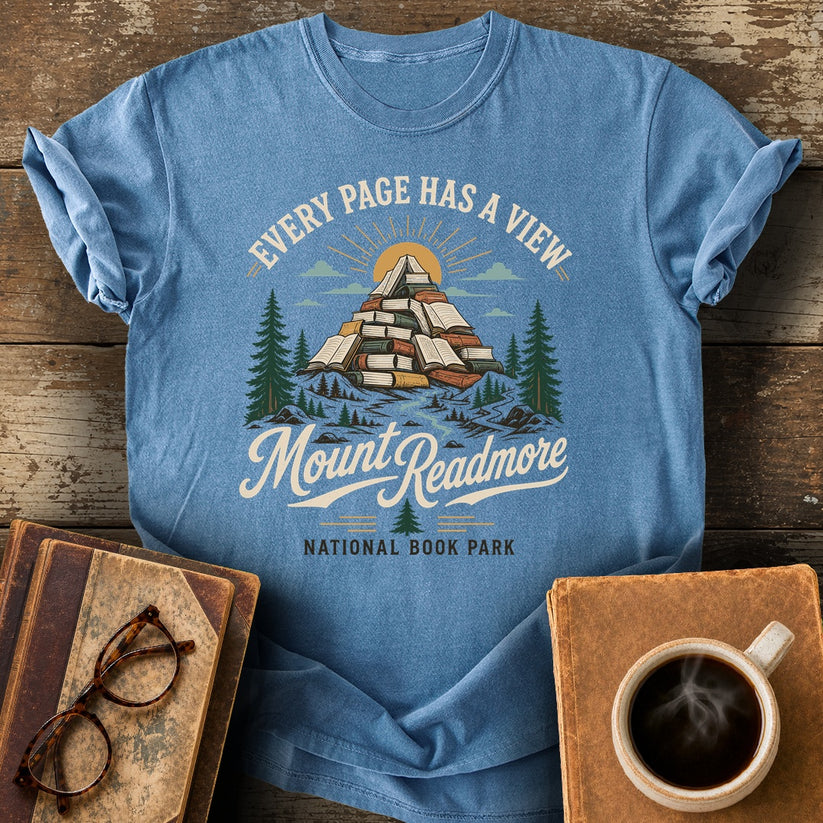 Every Page Has A View T-Shirt - blue jean shirt mockup