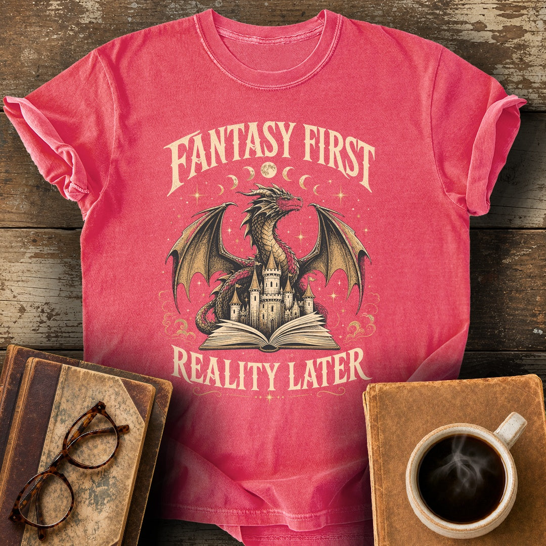 Fantasy First Reality Later Tee - watermelon shirt mockup
