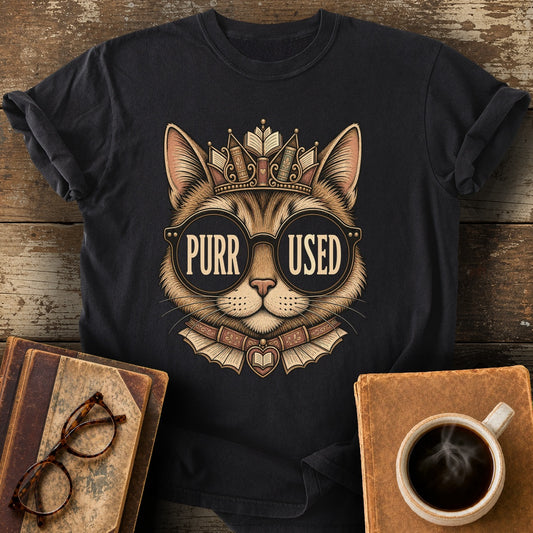 Purr-Used Books Cat Tiara Tee - black shirt mockup