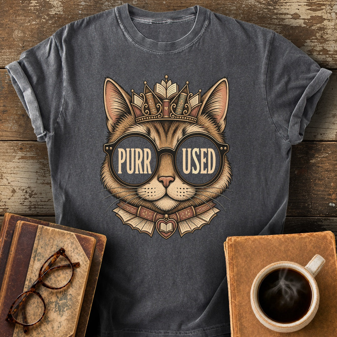 Purr-Used Books Cat Tiara Tee - pepper shirt mockup